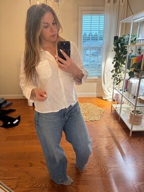 J. Crew White linen Button-Front Women's Blouse